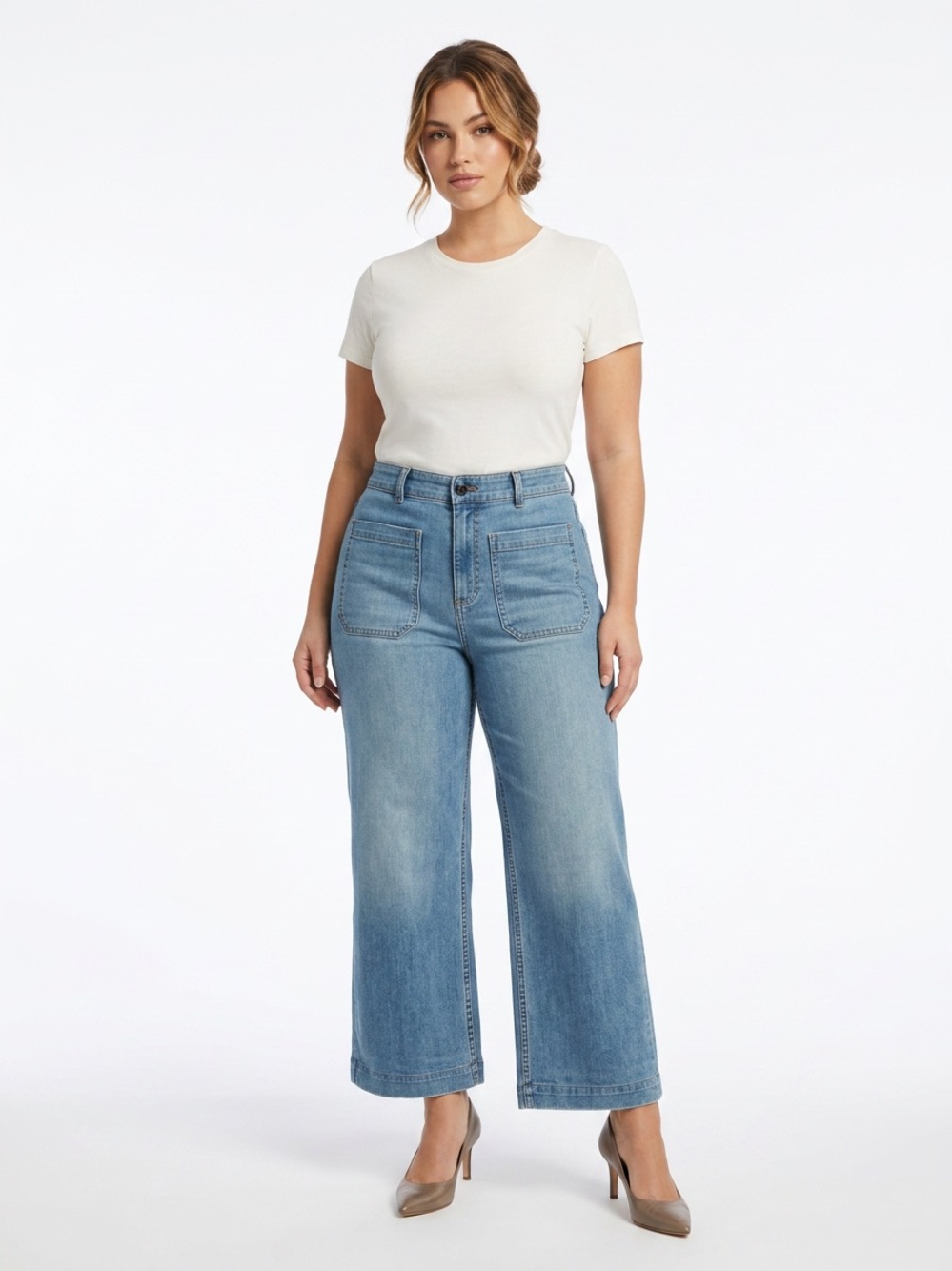 ASKK NY Wide-Leg Light Blue Women's Cropped Sailor Jeans Sz 29 Inseam 28”
